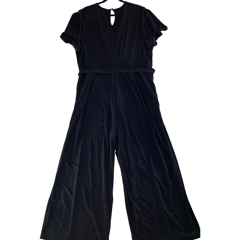 Lane Bryant Jumpsuit Women 22/24 Black Surplice Flutter Sleeve Wide Leg Pockets - Picture 10 of 16